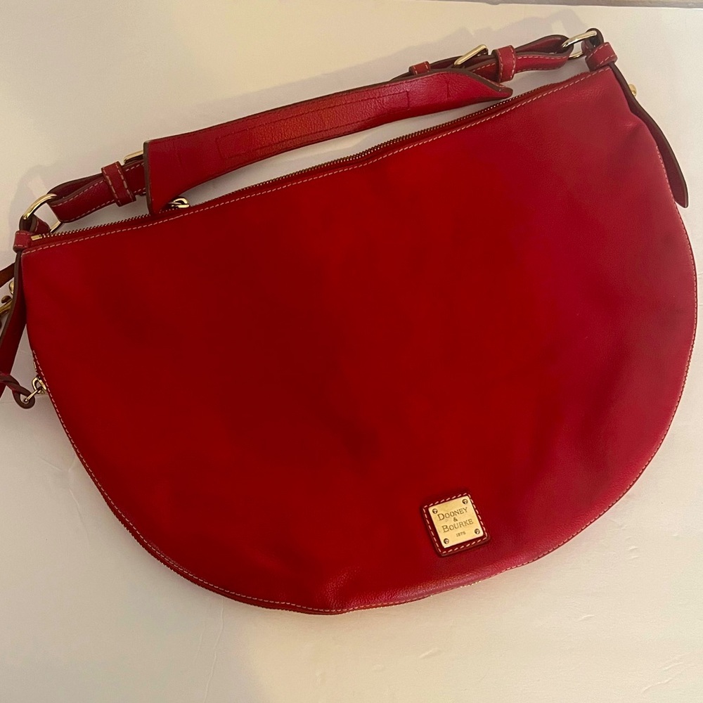 Dooney & Bourke Luna Half Moon Hobo Shoulder Bag Pebble Leather in Red